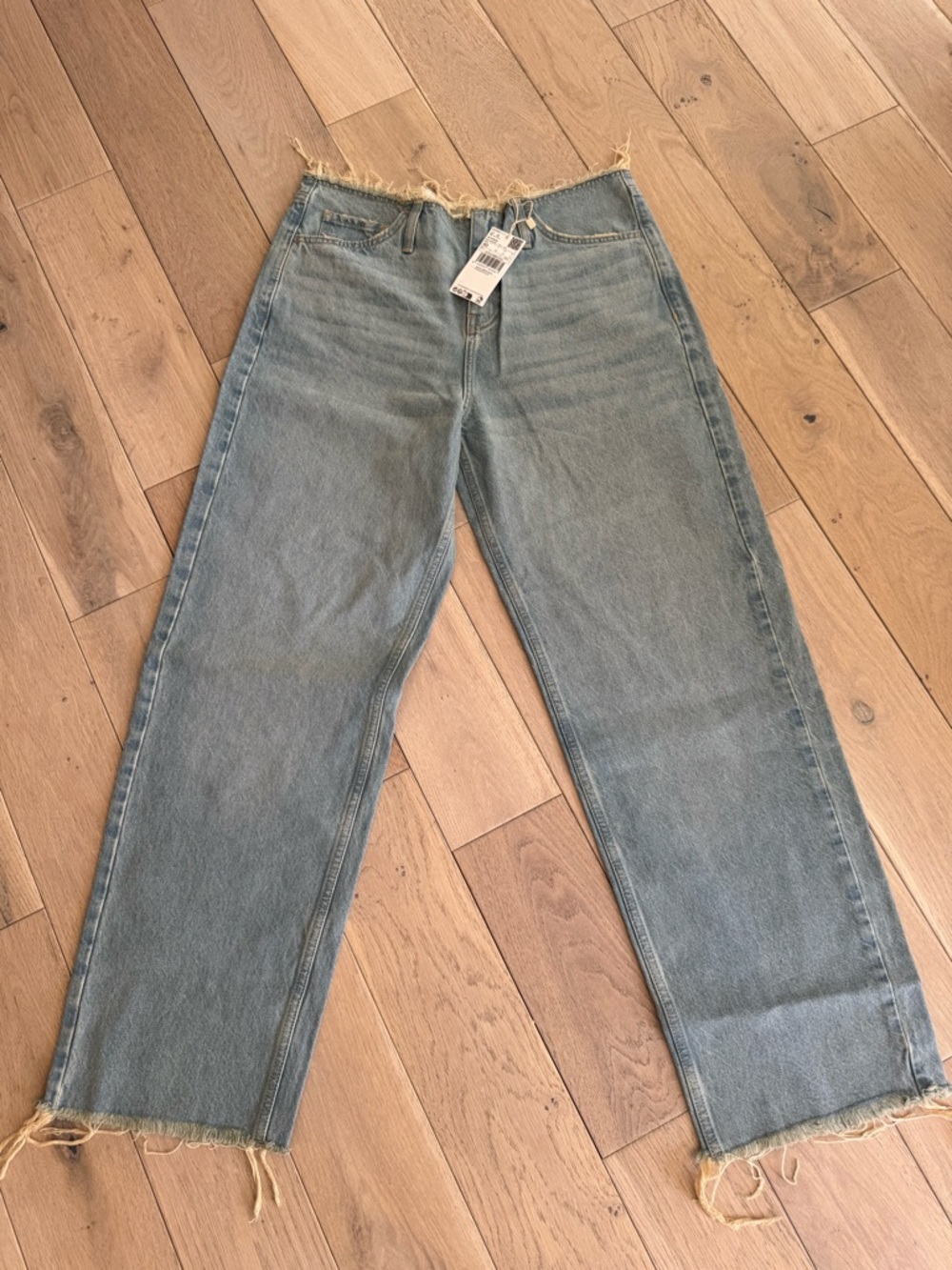 Mango Light Blue High-Waist Frayed Hem Jeans